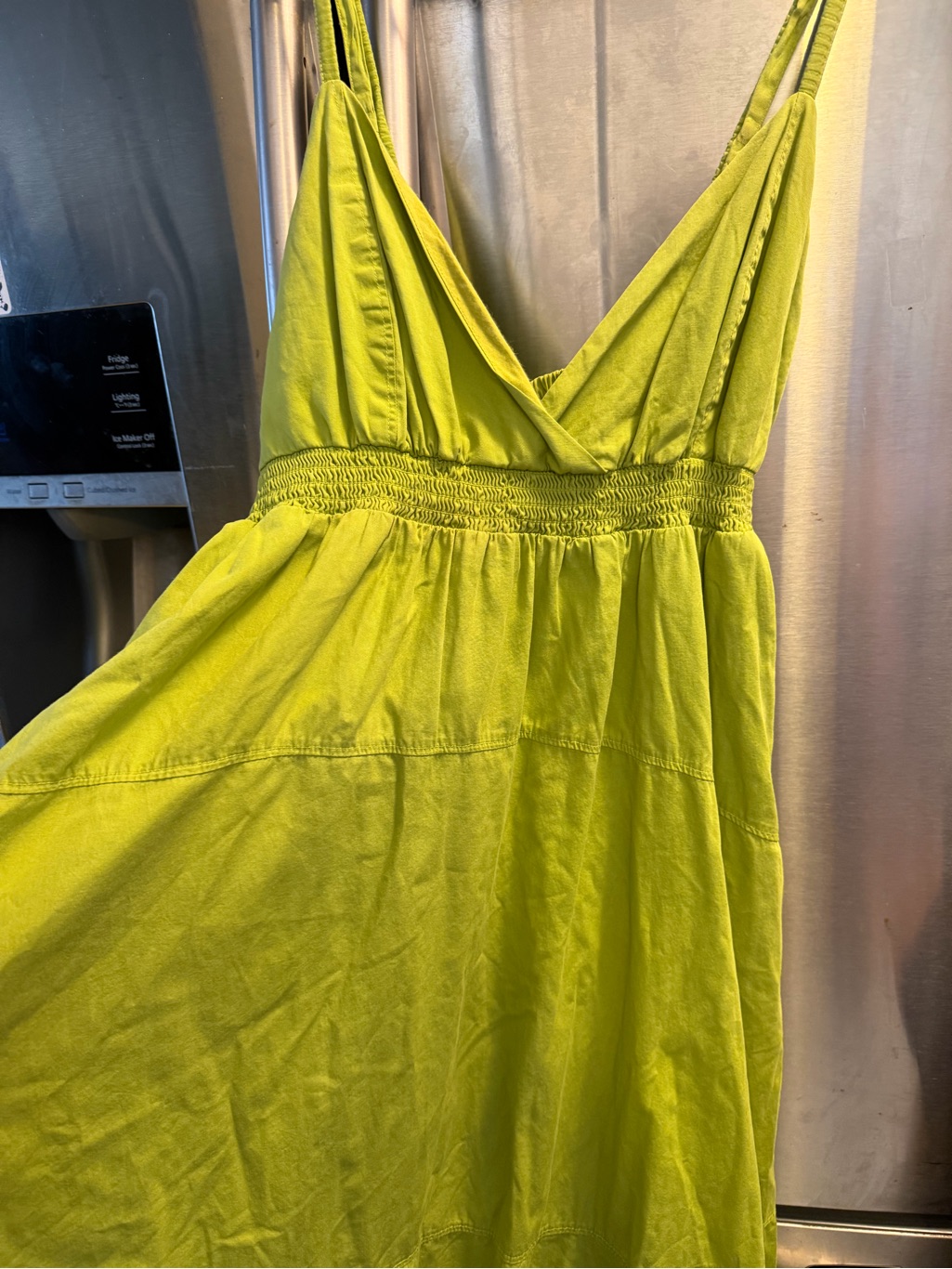 Anthropologie Lime Green Spaghetti Strap Midi Dress
